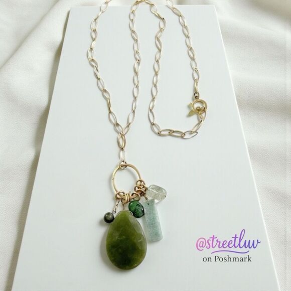 Stella & Dot Green Stones Pendant Charm Necklace - Picture 7 of 8
